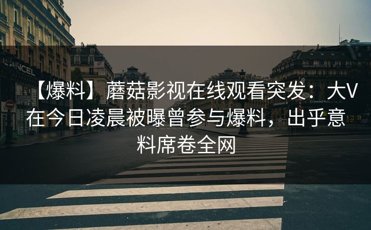 【爆料】蘑菇影视在线观看突发：大V在今日凌晨被曝曾参与爆料，出乎意料席卷全网