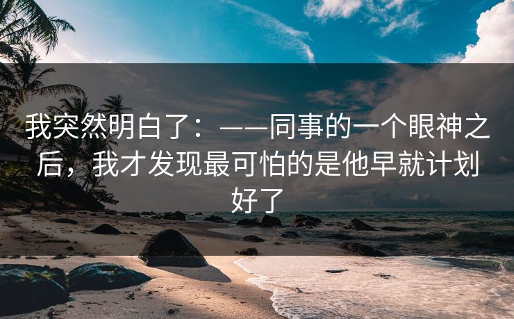 我突然明白了：——同事的一个眼神之后，我才发现最可怕的是他早就计划好了