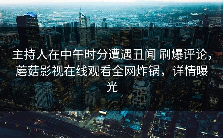 主持人在中午时分遭遇丑闻 刷爆评论，蘑菇影视在线观看全网炸锅，详情曝光