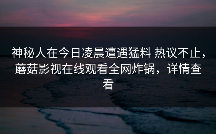 神秘人在今日凌晨遭遇猛料 热议不止，蘑菇影视在线观看全网炸锅，详情查看