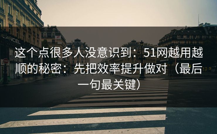 这个点很多人没意识到：51网越用越顺的秘密：先把效率提升做对（最后一句最关键）